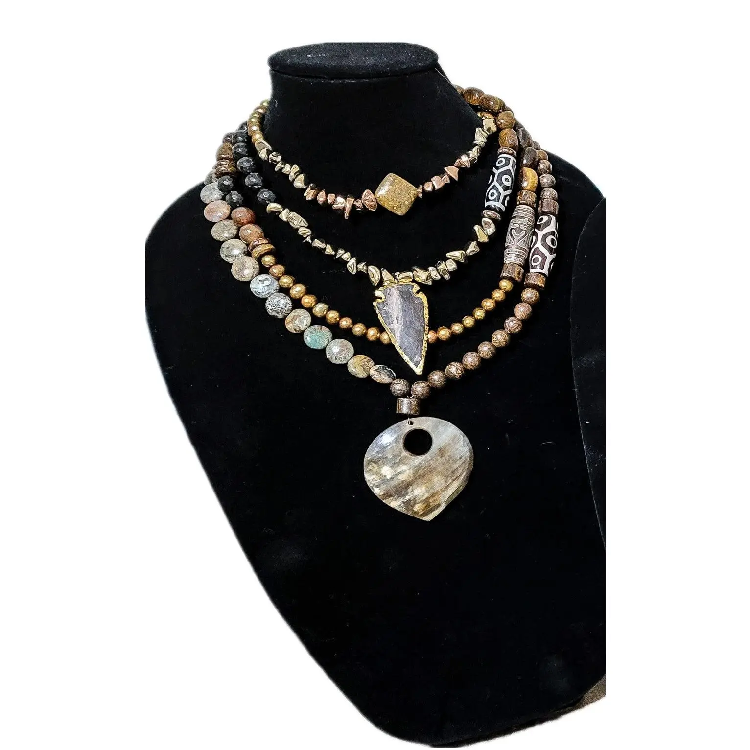 "Brown Baby" Natural Jasper and Pearl Layered Necklace