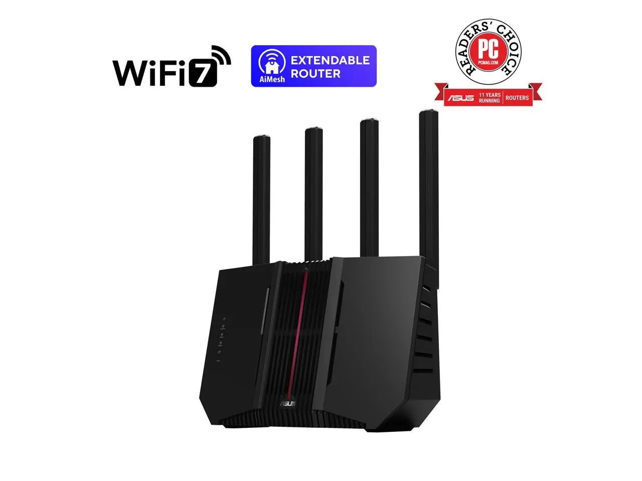 ASUS RT-BE92 Tri-band WiFi 7 Router, supports new 320MHz bandwidth & 4096-QAM, MLO, AI WAN detection, AiMesh support, subscription-free network security, comprehensive VPN (BE9700)