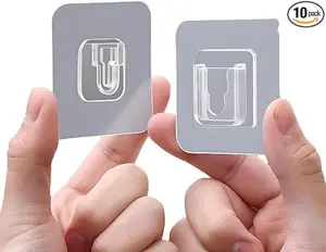 10 Pairs Clear Double-Sided Adhesive Wall Hooks - Mounted Door Hanger Kit - No Drill Sticker Hangers with Suction Cup for Bathroom, Kitchen