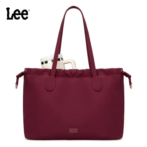 Lee Women's Tote Bag, Water-Resistant 14.2-Inch Laptop Work Tote Purse, Large Nylon Shoulder Bag with Drawstring Closure and Multiple Compartments for Travel, Work, and Outdoor Activities