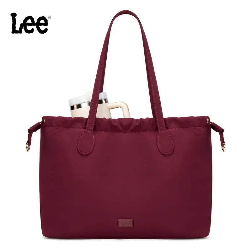 Lee Women's Tote Bag, Water-Resistant 14.2-Inch Laptop Work Tote Purse, Large Nylon Shoulder Bag with Drawstring Closure and Multiple Compartments for Travel, Work, and Outdoor Activities