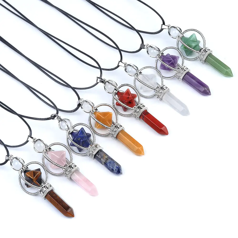 Merkaba Star Natural Crystal Pendant Gorgeous Stone Bead Beads Gemstone Jewelry Energy Healing Love Girlfriend Boyfriend Souvenir Valentine Father Mot