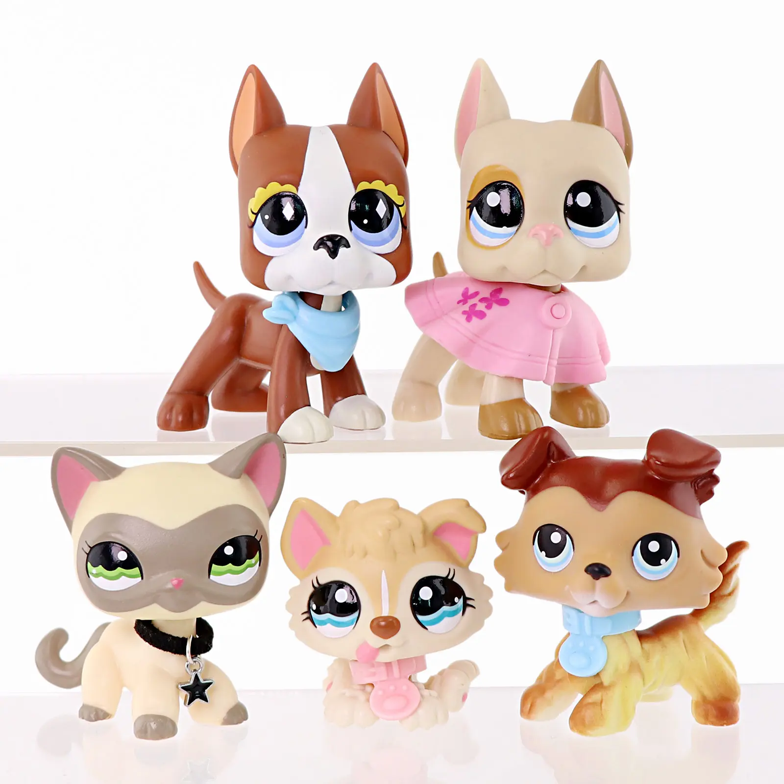 5 Pcs Mini Dog & Cat Figurines Set, Collectible Puppy Kitty Figures with Fashion Outfit Accessories, Dress Up Mini Pet Toy Collection Gift for Kids Girls Birthday Party Decor
