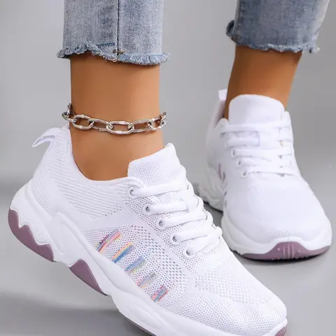 Women's Fashionable Lace Up Low Top Sneakers, Casual Breathable Lightweight Non-slip Sports Shoes, All-match Commuter Shoes for Work & Daily Wear, Trendy Walking Sneakers, Lightweight Athletic Sneakers, Athletic Sneaker Footwear