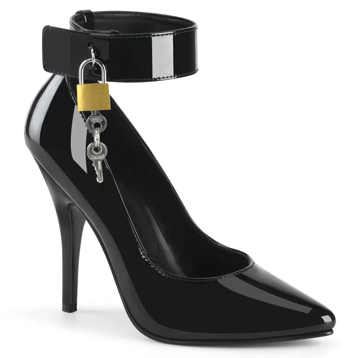 Pleaser Seduce-432 5" Heels, Women's Black Pumps with a Wide Ankle Cuff and Padlock for Special Events, Stylish, Heeled, High Heels, Elegant