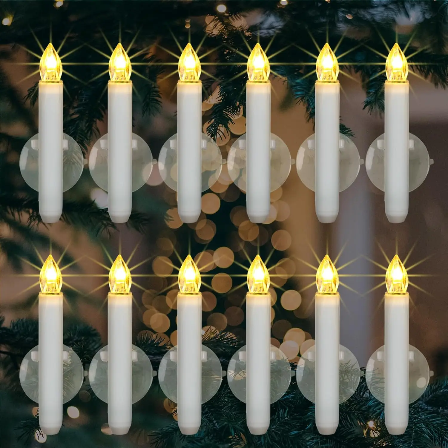12 count Christmas LED Window Candles with 6h Timer, 2X Brighter Flameless Taper Candle with Suction Cups  Operated for Window, Flickering Candlesticks for Christmas  Wedding Decor
