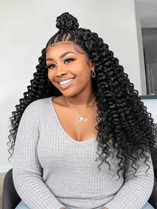 Top Knot Braided Wig with Deep Wave Curls, 24 Inch Long HD Lace Front Wig, Ready to Wear Braided Wig for Daily & Party Use