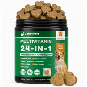 24-in-1 Canine Nutritional Supplement Soft Chews (200 Count) - Chicken Flavor Dog Chewable Treats with Glucosamine Hydrochloride, MSM, Krill Oil Omega-3 & Vitamin C for Hip Joint Mobility, Skin & Coat Care, Digestive Gut Health & Immune Support