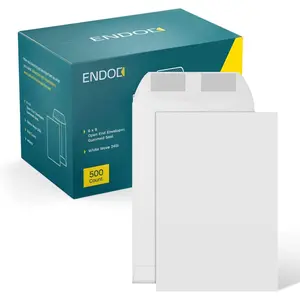 500 Pack 6x9 Open End Plain Catalog Mailing Envelopes Bulk with Gummed Seal, Bright White 28lb Heavyweight Paper for Catalogs Presentations Newsletters