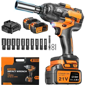 1/2" Cordless  Wrench | 1300N.m (960ft-lbs) | 2x4.0Ah  -  Runtime |  Charger | Variable Speed Control | Brushless High Torque   for /Mower/Pickup with Case