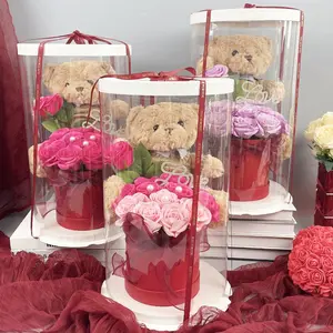 Bear Design Flower Gift Box, Cute Bear Doll with Flower & Gift Box, Decorative Flower for Home Party Wedding Graduation Birthday, Fruit, Decoration Bouquet