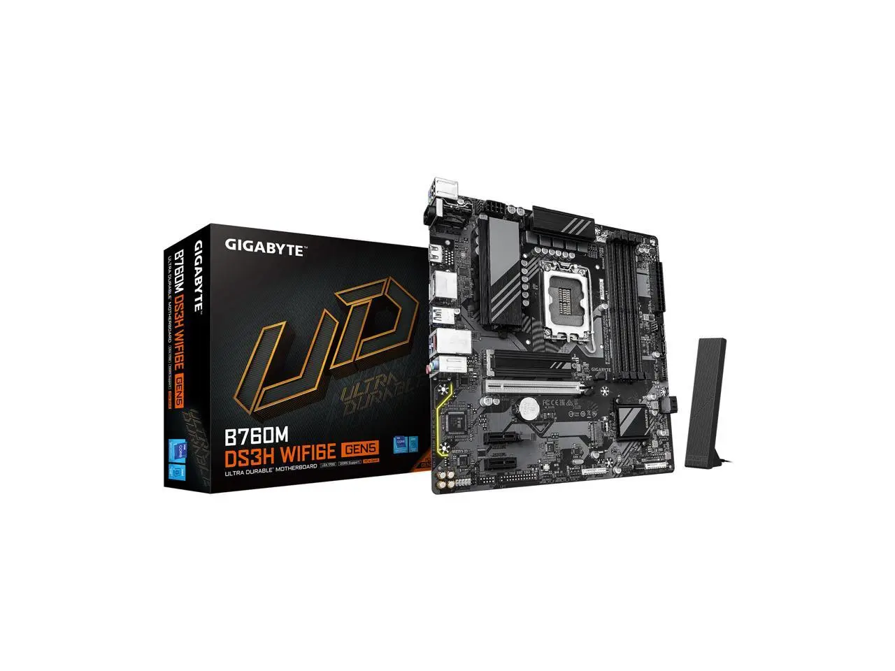 GIGABYTE B760M DS3H WIFI6E GEN5 LGA 1700 Intel B760 M-ATX Motherboard with DDR5, M.2, PCIe 5.0, USB 3.2 Gen 2 Type-C, WIFI6E 2.5GbE LAN, WIFI EZ-Plug, PCIe EZ-Latch