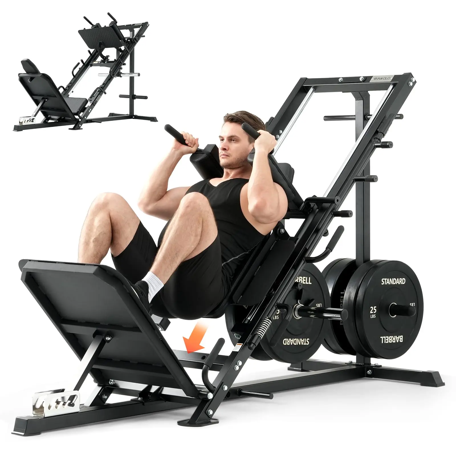 [3 packages shipping] MIKOLO Leg Press & Hack Squat Machine Combo for Home Gym with Linear Bearings & Band Pegs Full-Range Leg Training Equipment 3-Angle Footplate 24.4"x13.8" PlatformMIKOLO
