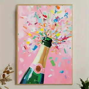 DIY Frameless 5D Diamond Painting Features a Colorful ibrant Champagne & Confetti Pink Design, Entirely Decorated with Diamonds. This Diamond Art Embroidery Is Suitable for Wall Decoration And Is an Excellent Gift for Beginners
