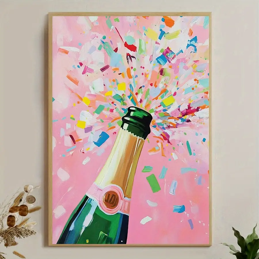 DIY Frameless 5D Diamond Painting Features a Colorful ibrant Champagne & Confetti Pink Design, Entirely Decorated with Diamonds. This Diamond Art Embroidery Is Suitable for Wall Decoration And Is an Excellent Gift for Beginners DIY Kits Diamond Art Kit