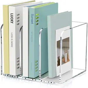 Clear Acrylic Magazine Holder Desk Organizer with 3 Vertical Compartments, Clear Bookend File Sorter Folder Rack for Office Workspace Storage Organization Accessories