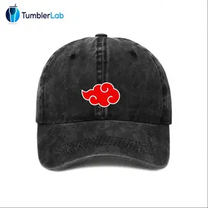 Unisex Vintage Washed Akatsuki Cloud Baseball Cap 80s 90s Pattern Anime Hat Men Gift Snapback Fitted Vintage Denim Fabric Iconic Logo Heat Transfer Print Naruto Detail