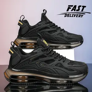 [Comfortable Running Shoes] Men's Solid Color Low-cut Lightweight Sneakers - Lace-Up, PU Upper, Fabric Inner, Comfortable Breathable, Rubber Sole, Shock Absorbing Running Shoes - For Daily Wear, All-Season outdoor trendy chunky sneaker sport runner