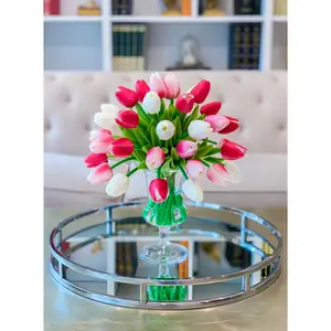 Pink Real Touch Tulips Centerpiece Footed Vase