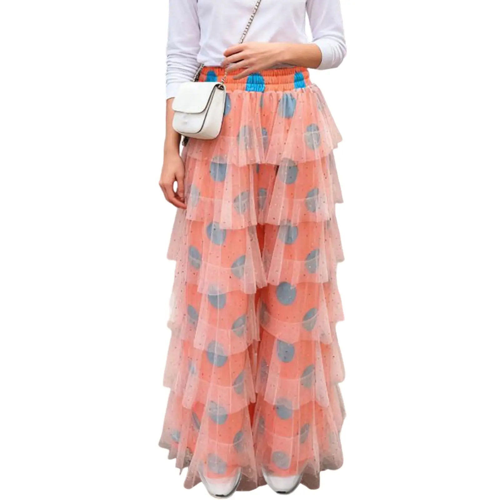 Women's Tiered Tulle Pants with Sparkling Sequins - Chic High-Waist, Flowy Wide-Leg Trousers for Party Outfits, Crop Top, Camisole, Dot, Comfortable, Breathable, Multi Color