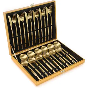 Matte Gold Silverware Set,30-Piece Food Grade Stainless Steel Gold Flatware Set, Kitchen Utensil Set Service for 6, Tableware Cutlery Set for Home and Restaurant, Dishwasher Safe - Gift Box