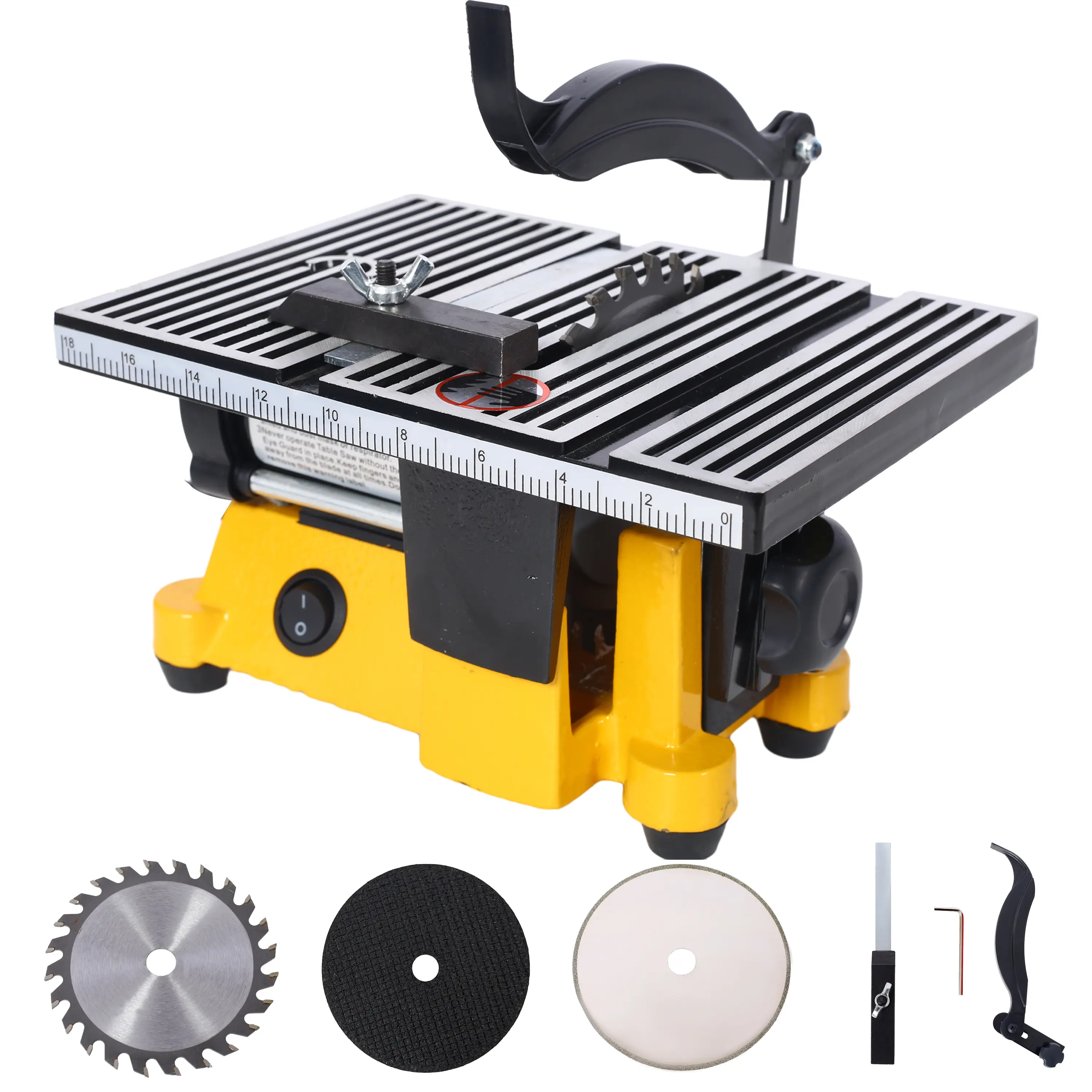 4" 90W Multifunctional Desktop Cut-Off Miter Saw, Mini Saw with 3 Blades, Steel Base, 5/8" Max Capacity for Precision Cuts on Metal, Wood Frame Molding