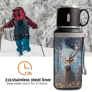 23.7oz Stainless Steel Vacuum Insulated Bottle, Peony Design, Leak-Proof, Portable with Cup Lid and Handle, Perfect Gift for Holidays
