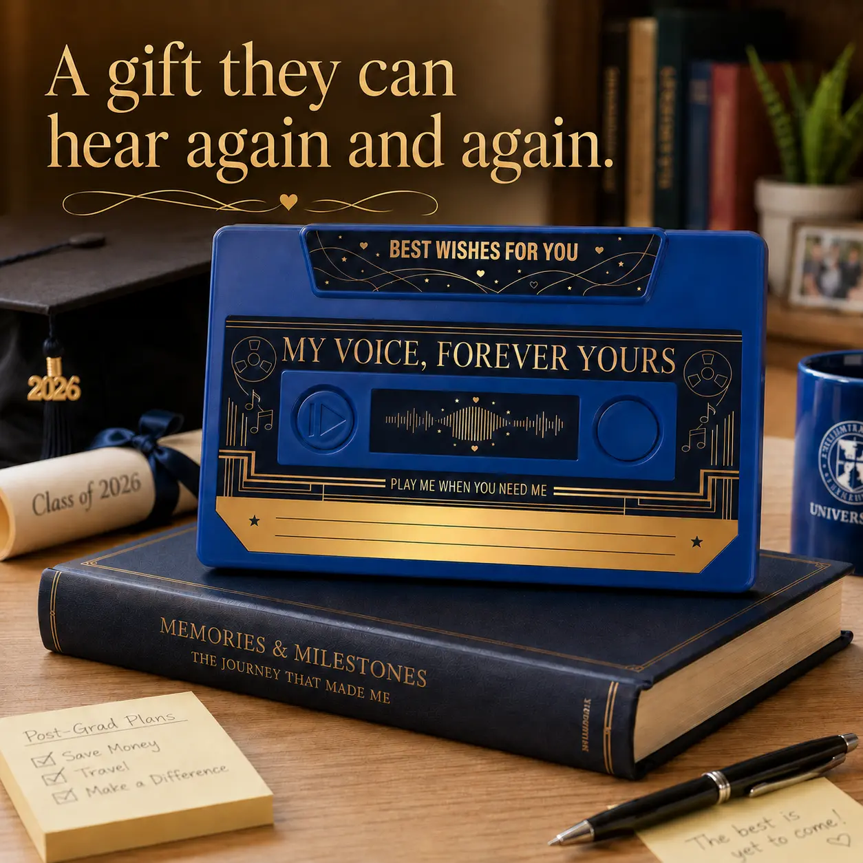 Father's Day Favors，Class of 2026 Graduation PartySentimental Record Your Own Message Card | Retro  Audio Voice Recorder Keepsake with Clear Case for Men Women Couples & Grandparents | Wedding Anniversary Birthday Present