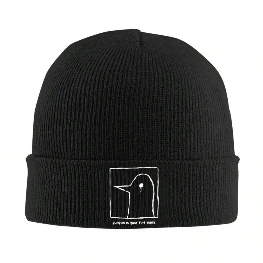 S&T Oyasumi Punpun Anime Acrylic Knitted Beanie - Unisex Fitted Black Warm Hat, Casual Commute Festival Outdoor Sports Headwear (Dry in Shade Care), Hand Wash, Heat Insulating, Skin-Friendly, One Size