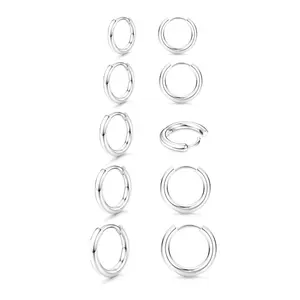 Sanfenly 5 Pairs of Classic Versatile Small Hoop Earrings Set for Women Men Lightweight Tiny Cartilage Hypoallergenic Ear Piercing Set Minimalist Aesthetics Smooth Circular Contour Uniform Bright Lasting Luster Strong Stability for Daily Commuting Holiday
