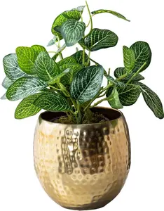6.5 Inch Brass Tone Metal Planter Pot Holder, Decorative Round Plant Container