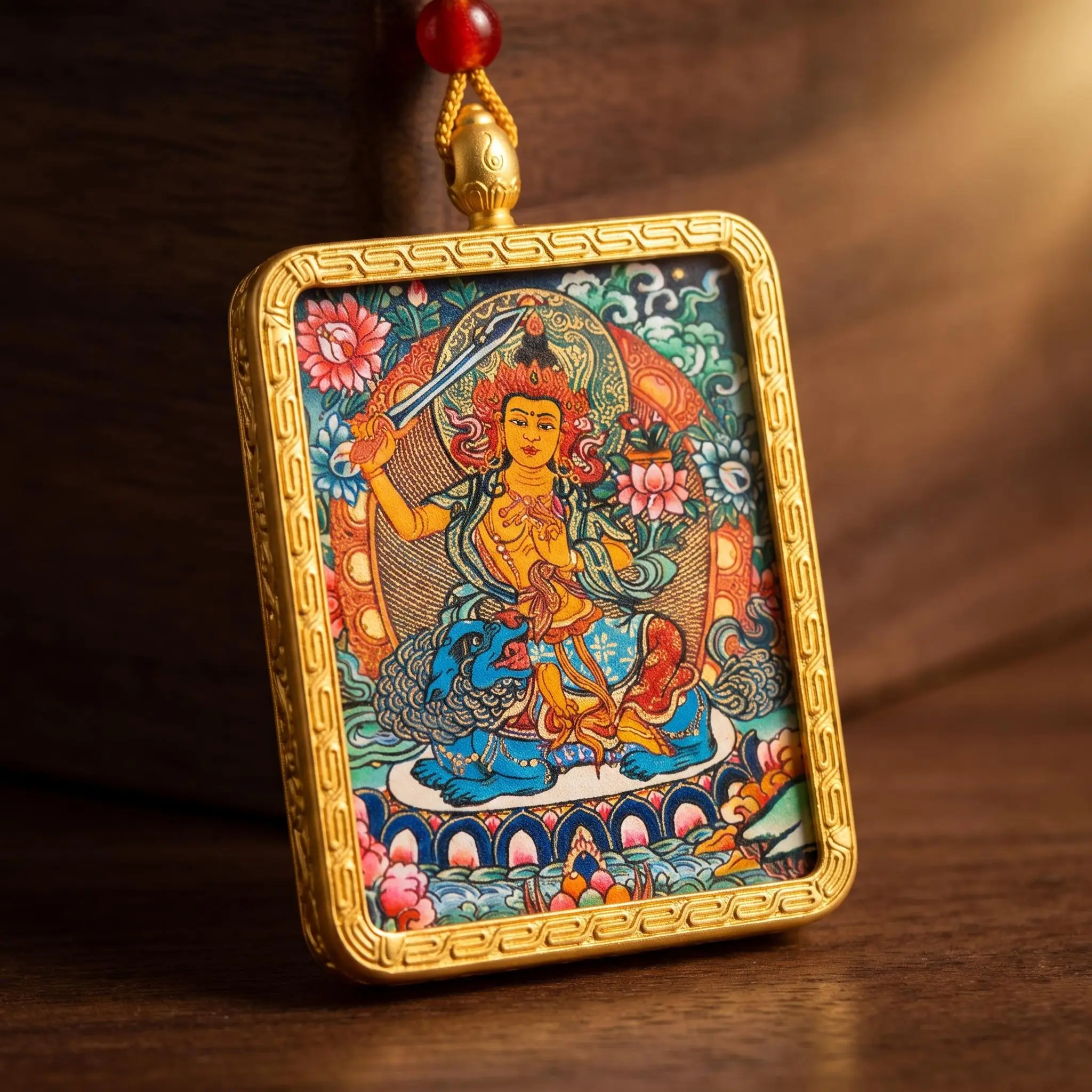 Vintage Oriental Art Locket Pendant - Large Gold-Plated Box with Interchangeable Canvas Insert