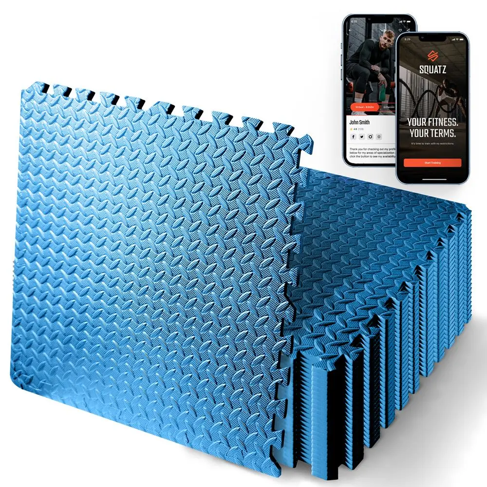 25PCS Puzzle Exercise Mat - Blue | Interlocking EVA Foam Non-Skid Textured Tiles - 1/2” Thick Non-Slip Workout Floor Mats for Home Gym, Garage & Kids Play Area - Water-Resistant, Noise-Reducing & Easy Assembly