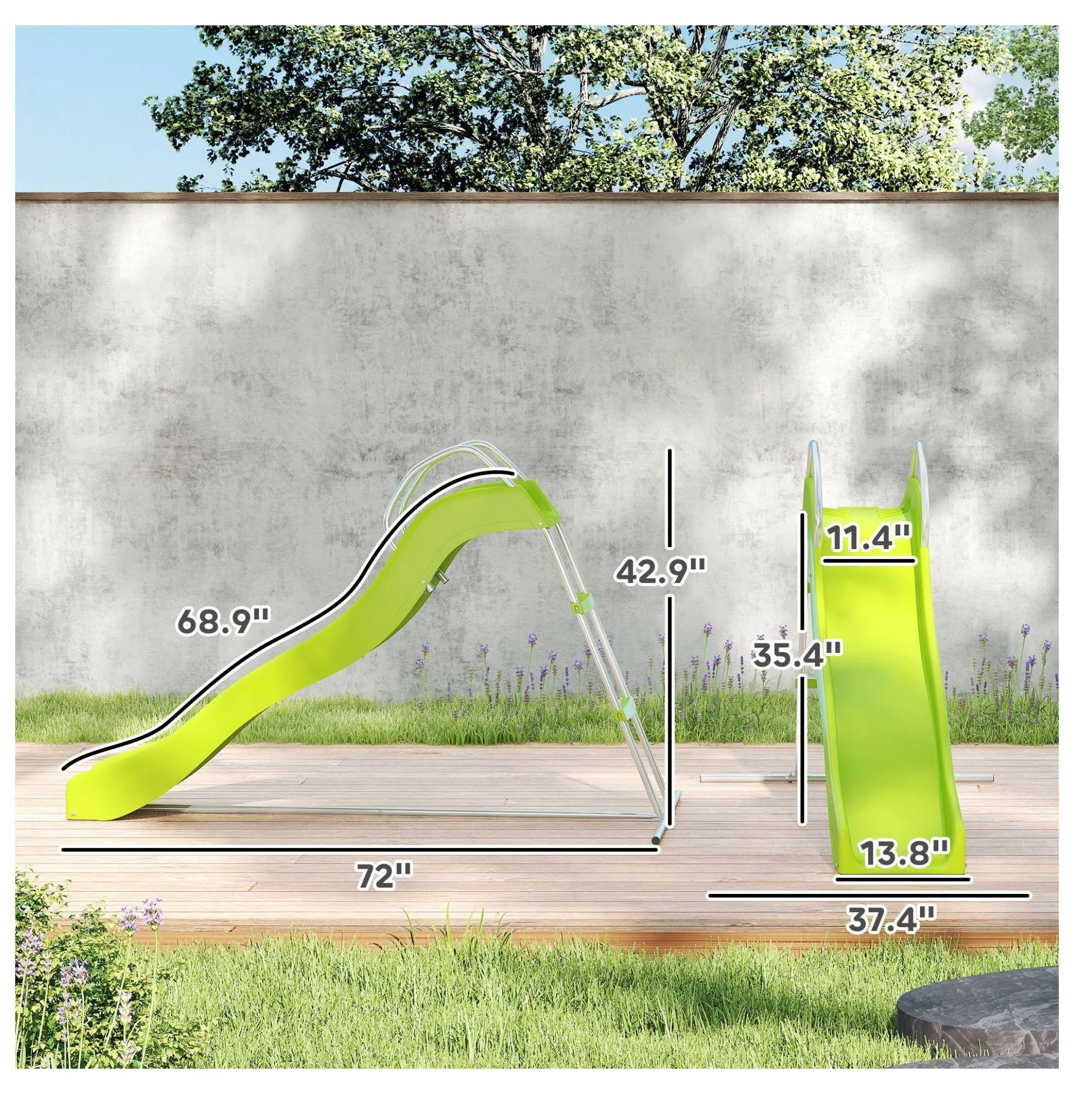 Outdoor Slide for Ages 3-8, 5.7FT Climbing Slide, Backyard Playground Equipment, Garden Slide, Green