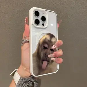 Magnetic Stylish Smartphone Casing, Cellphone Handheld Case Accessories for iPhone 11/12/13/14/15/16/17 Pro, ProMax, Plus, Air | Funny Monkey Meme Aesthetic, Shockproof Silicone, Lightweight, Girly, Scratch-Resistant Protection