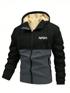Men's Nasa Print Hooded Jacket, Colorblock Design, Fleece Lined, Street Style Commuter Wear, Comfortable Fit, Multiple Sizes Available