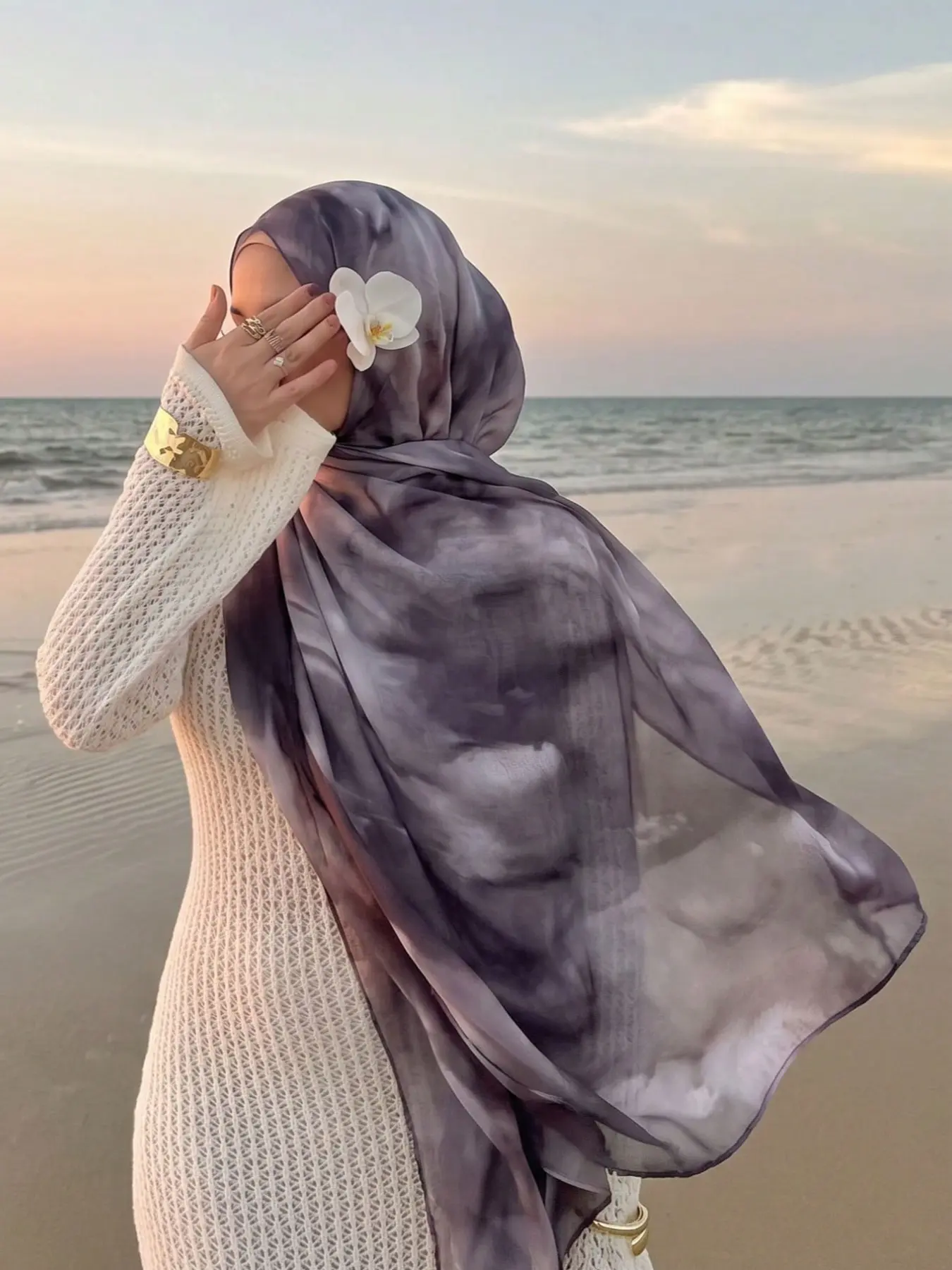 Women's Watercolor Print Long Scarf, Breathable Fitted All Season Shawl, Casual Geometric Pattern, Perfect for Daily Wear & Special Occasions, Fashion Headscarf