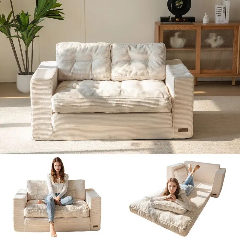 MAXYOYO Convertible Sofa Bed, Pull Out Loveseat Sleeper Sofa, 2 in 1 Folding Couch Bed, Fold Out Floor Couch with Pillows for Living Room Bedroom Lounge