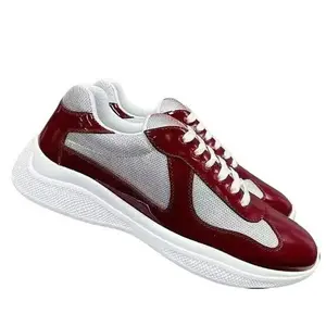 2026 trendy runway shoes Soft multiple colors Americas Cup trainers size 35-47 Men's And Women's designer patent leather with silver mesh casual shoes unique matte leather Sneakers