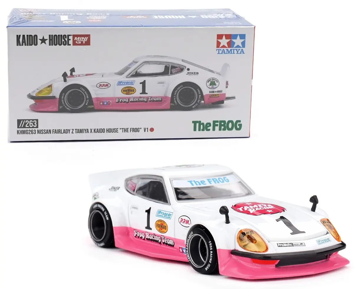 Kaido House x Mini GT 1:64 Nissan Fairlady Z Tamiya x Kaido House The Frog V1 White/Pink Diecast Model Car KHMG263
