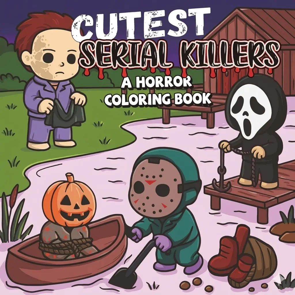 Halloween Fall Gift Cutest Serial Killers: A  Horror Coloring Book for Adults Relaxation, Featuring 40 Disturbingly Cute Killers in Cozy Crime Scenes – Perfect for Fans of Dark Humor and Twisted Fun