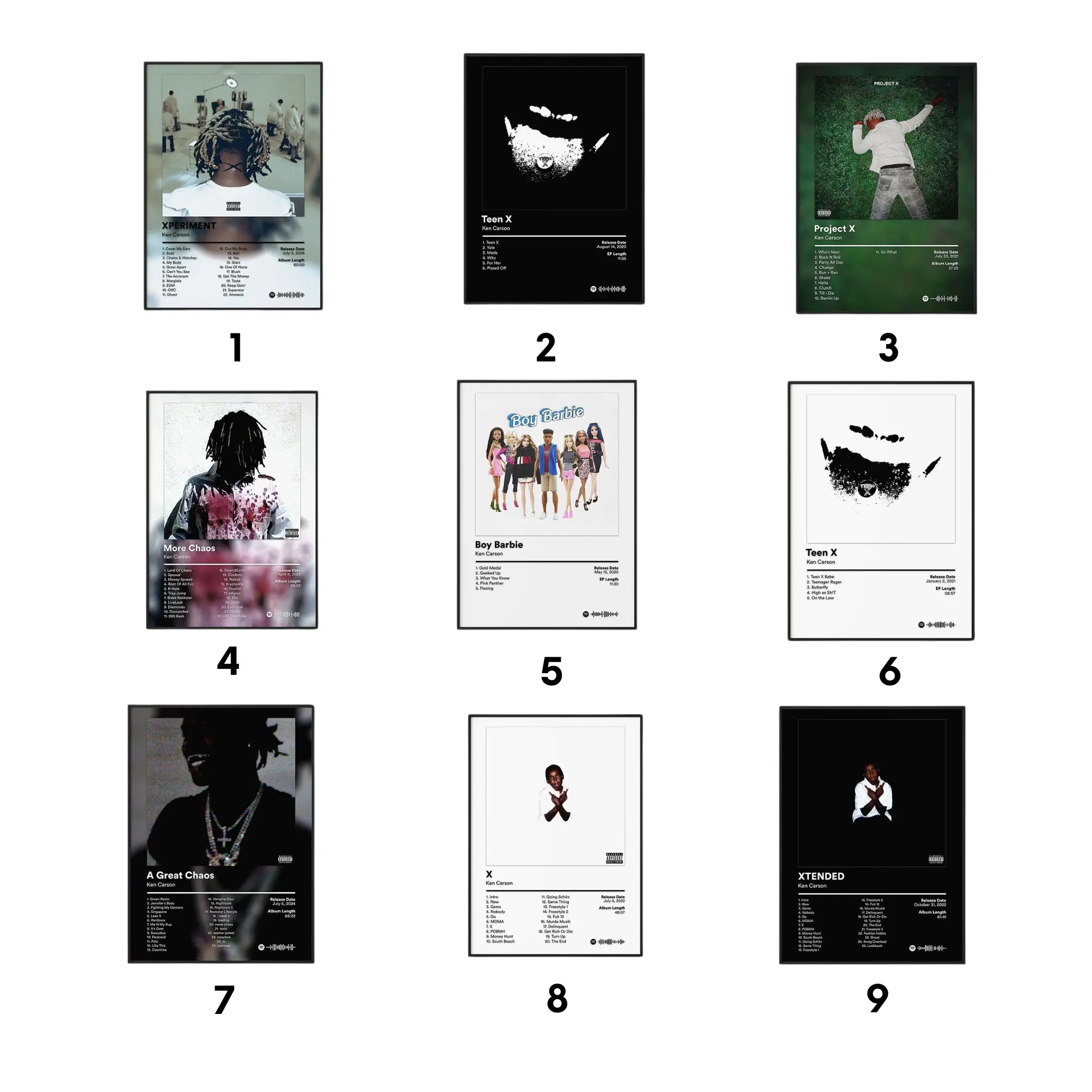 Set 9 Ken Carson Rapper Music Bundle Album Cover Wall Art Poster HD Print Unframed Aesthetic Room Home