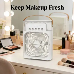 Portable Fan Mini Evaporative Air Cooler with 7 Color LED Lights, 1/2/3 Hour Timer, 3 Speeds & Spray Modes, Ideal for Desk Bedside Coffee Table, USB Cooling Fan