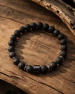 Men’s Lava Stone Bracelet, Hematite Bracelet for Men, Black Beaded Bracelet, Gift for Him, Father’s Day Gift, Natural Stone Jewelry, Grounding Bracelet