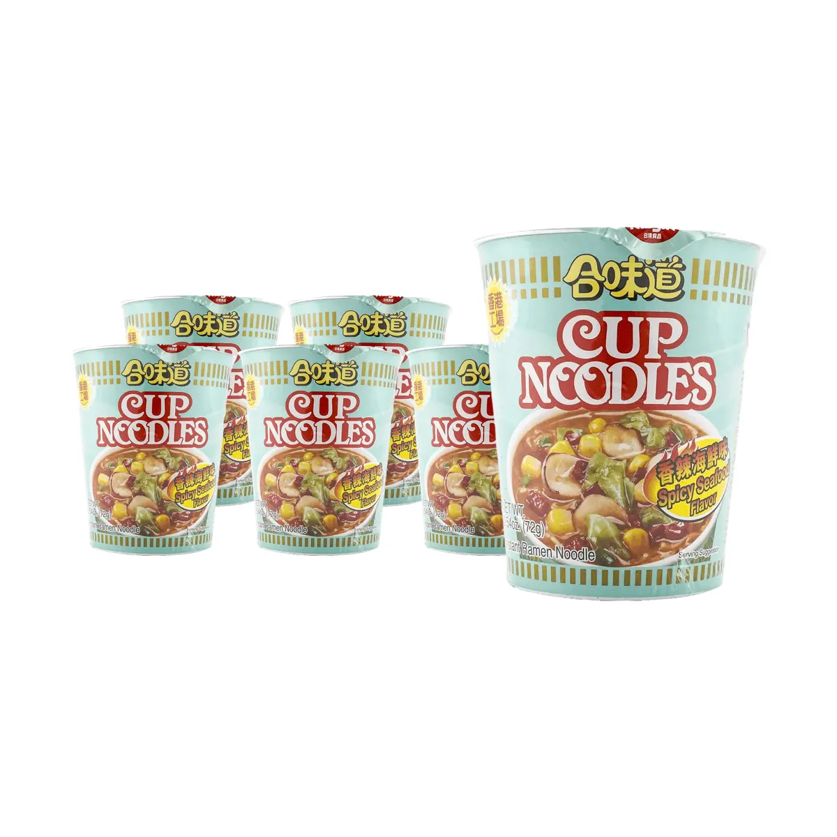 NISSIN Cup Noodles Spicy Seafood Flavor - 6 Pack (72g x 6) - Authentic Japanese Instant Ramen - Best Before DD/MM/YY