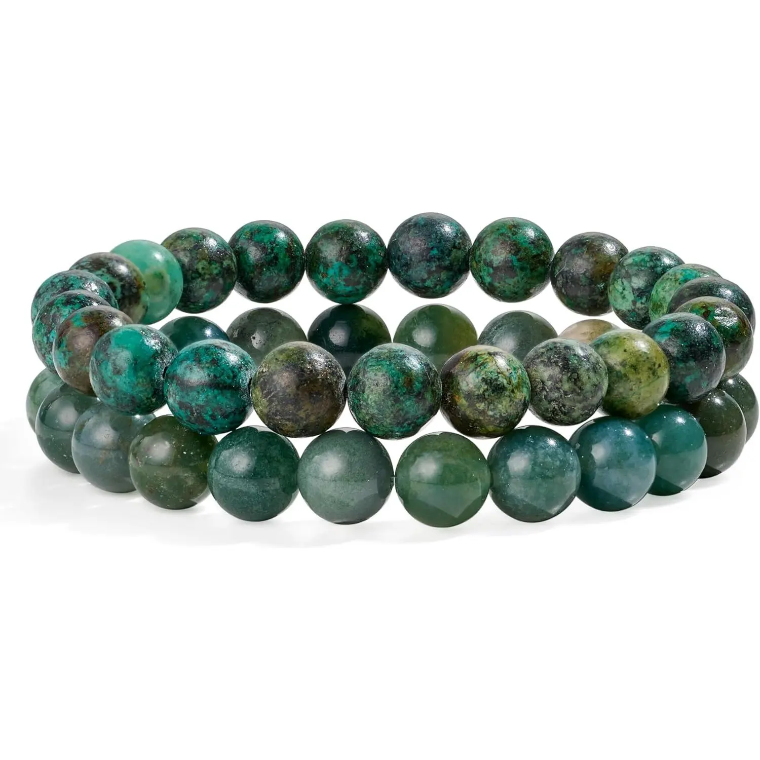 8mm Moss Agate & African Turquoise (Peace & Prospe