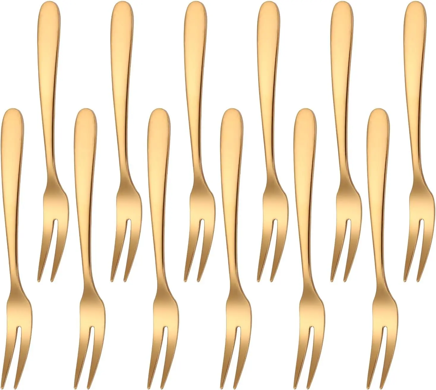 12 Pcs Fruit Forks, SUS304 Stainless Steel Dessert Forks, 5.51 Inch Small Appetizer Forks Gold, Two-Prong Cocktail Forks for Cake, Pastry, Charcuterie Board, Tasting Forks, Dishwasher Safe