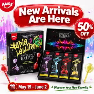 Amos TastySounds Audio Lollipops - Hip Hop Music Lollipop in Grape, Blueberry, Strawberry & Lemon - Sweet Snack Candy