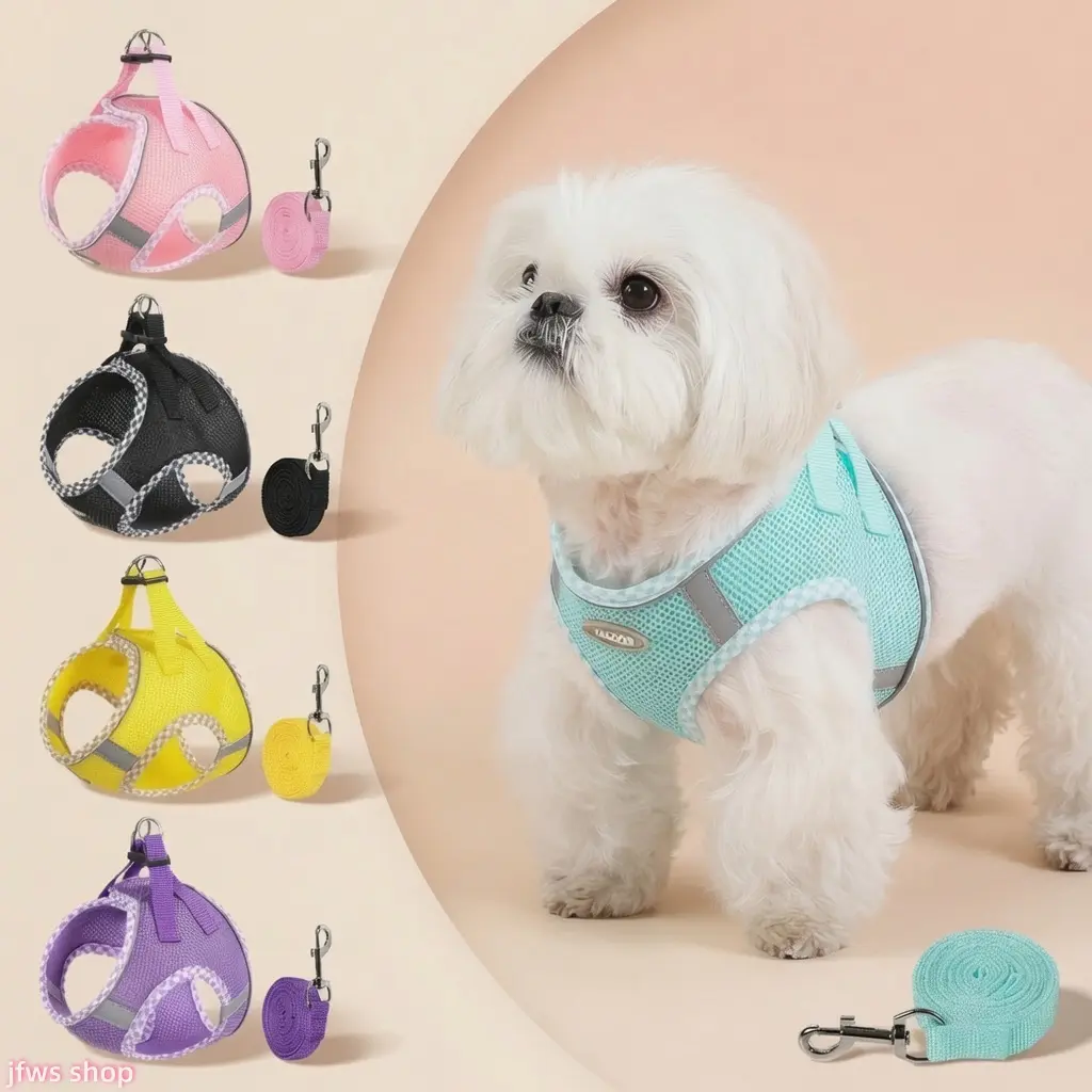 2-Pack Adjustable No-Pull Dog Harness & Leash Set - Soft Mesh Vest, Reflective Strips, Adjustable Buckle, Lightweight Comfort, Enhanced Visibility, Reduced Strain, US Design for Small-Medium-Large Dogs (Outdoor Walking Summer Pet Gear), Harness And Leash,