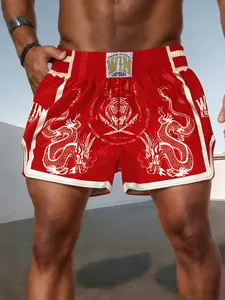 Men's Muay Thai Shorts, Dragon Tiger Print, Elastic Waistband, Summer Casual Streetwear, Perfect for Fashion Enthusiasts